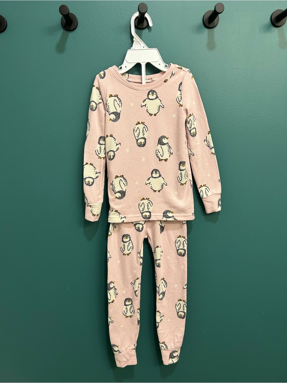Kids Pink Penguin Print Cozy Pajama Set